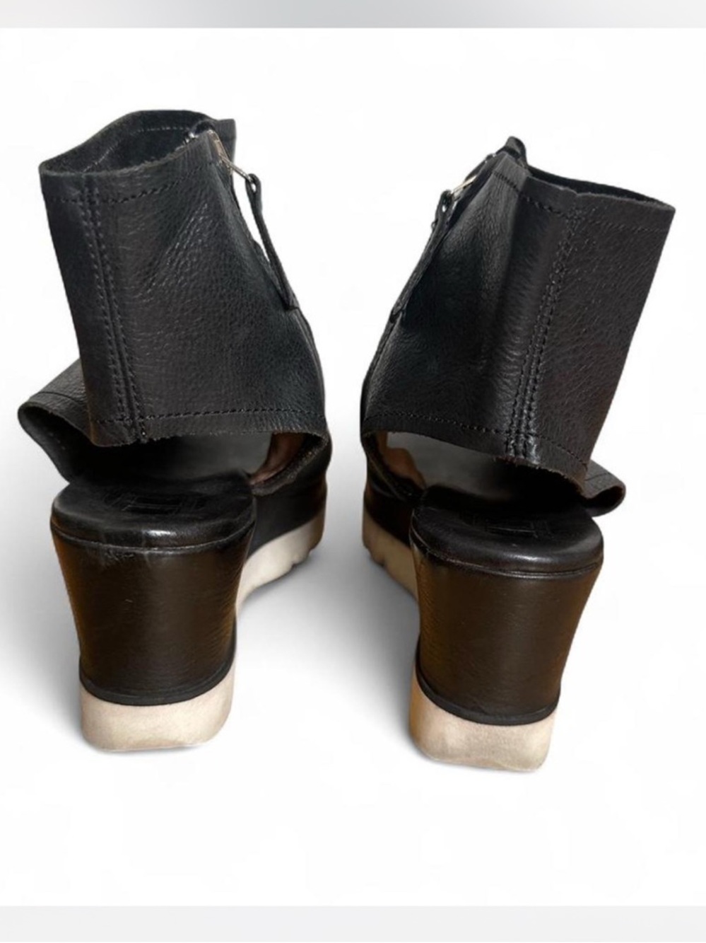 💜 Hangar9 Black Platform Open Toe Leather Sandal Ankle Boots (38) - Picture 4 of 7